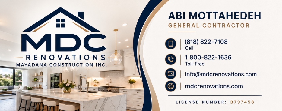 Maya Dana Construction Inc. (MDC Renovations) business card โ Abi Mottahedeh, General Contractor